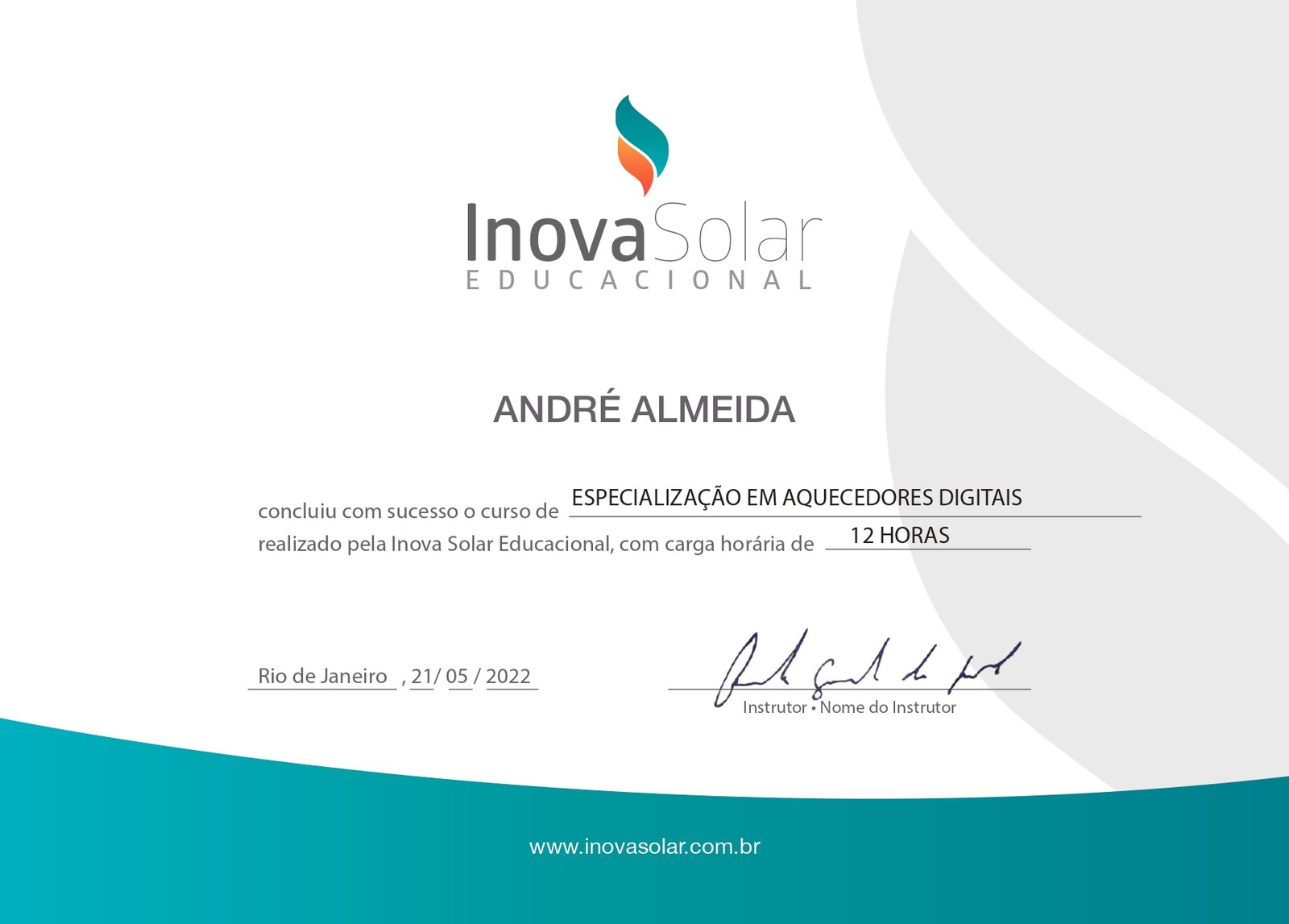 Certificado de curso complementar em encanamento hidráulico